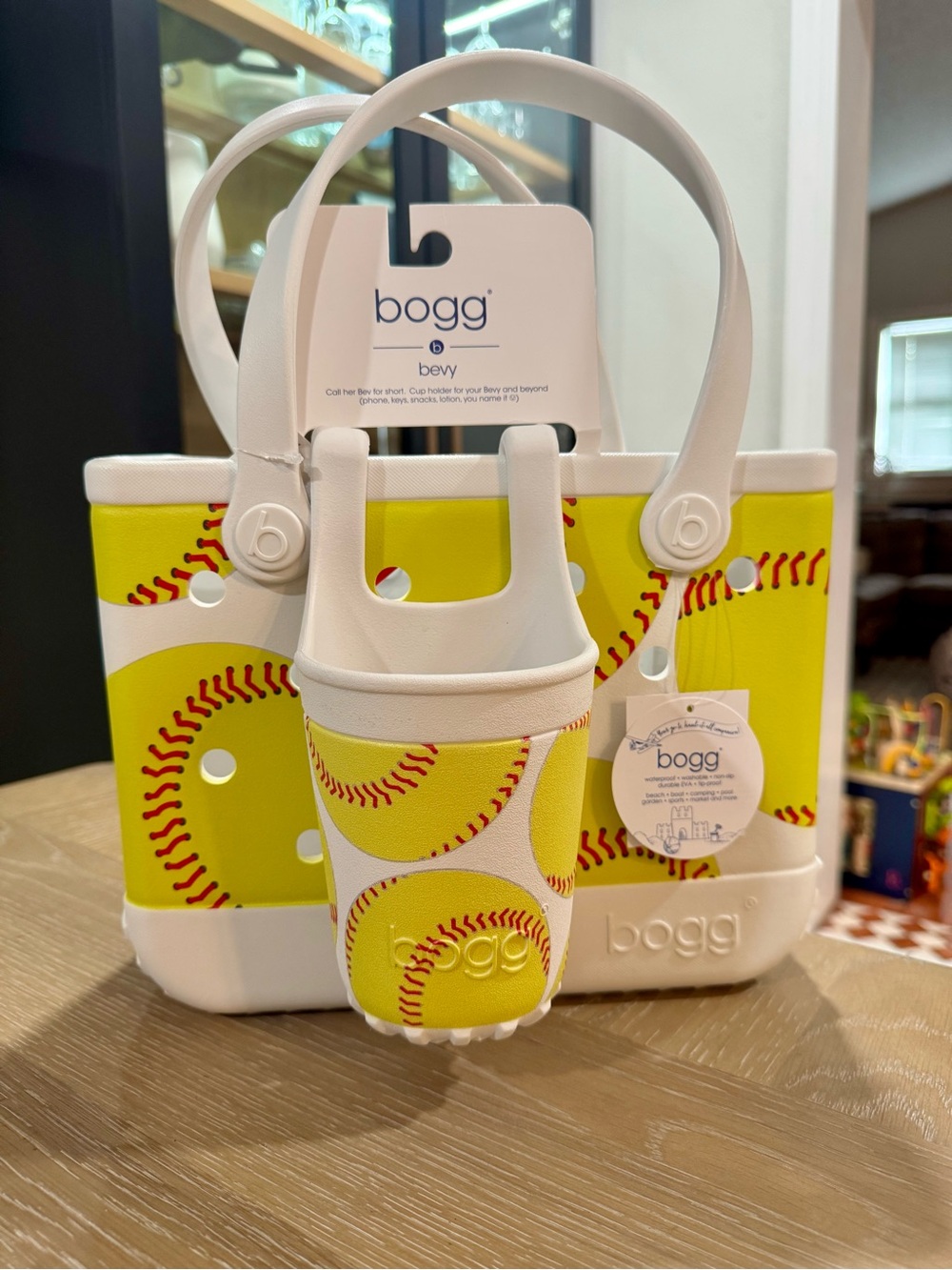 🌟 NWT Bogg Bag Bitty Tote and Bevy Tote Bundle Softball Print - Yellow & White